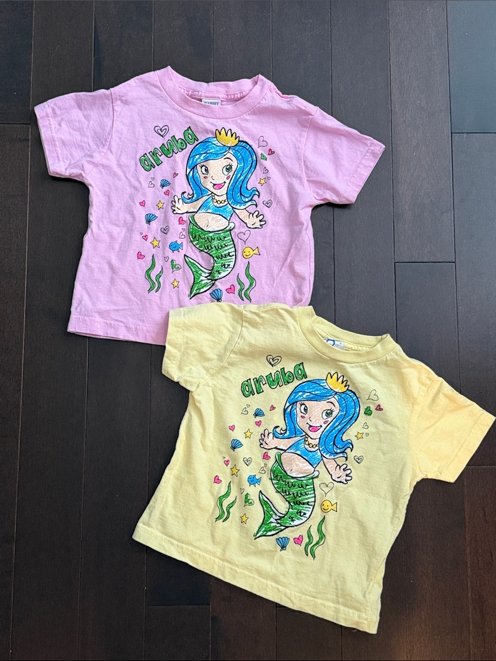 Set of 2 Girls sz 4 Aruba  Mermaid Graphic Tees - Pink & Yellow